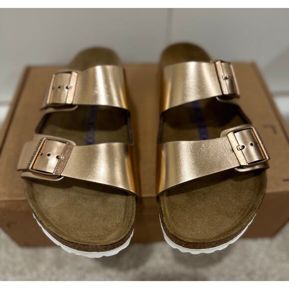 Birkenstock Arizona Soft Footbed Sandal Copper Leather Size 39 EU 8 L 6 M NWOB - Picture 4 of 12